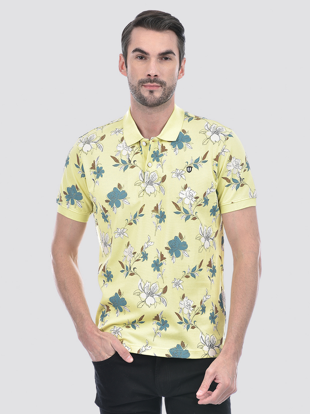 Numero Uno Men Floral Print Yellow T-Shirt